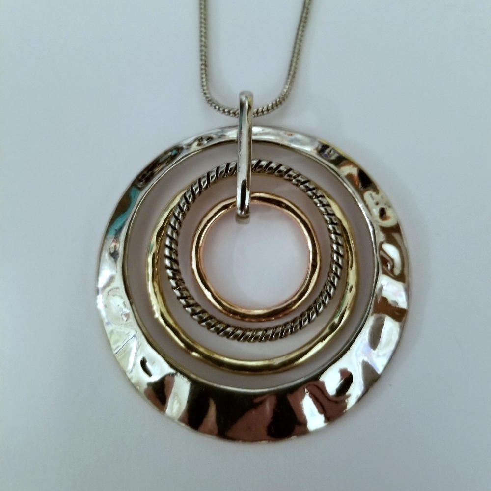 Gold and silver circle necklace with long chain